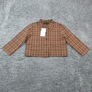 ZARA Jacket Womens S Brown Plaid Pockets Single-Breasted Button Short NWT